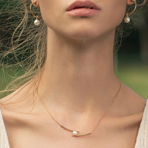 Korean-style pearl chopsticks necklace, simple new style female ins cool style niche temperament internet celebrity clavicle chain necklace