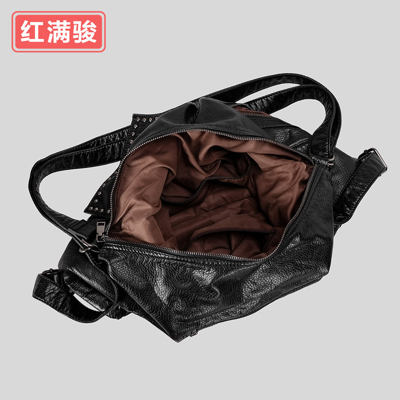 大容量欧美时尚铆钉托特包简约机车腋下包洗水软皮双肩包女工厂|undefined