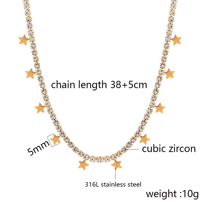 Fashion Star Titanium Steel Inlay Rhinestones Pendant Necklace 1 Piece