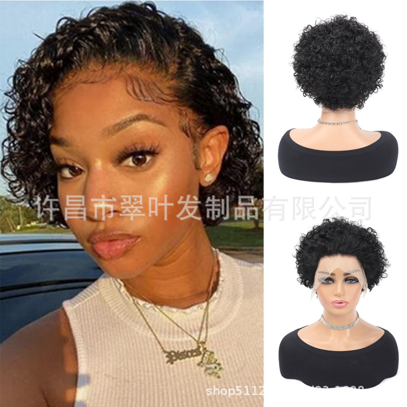 Real Wig Pixie 13X4 Lace Small Curly Short Headgear Pixie Cut Human Hair Wig