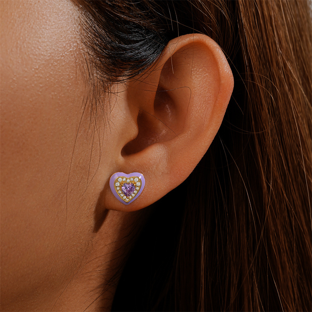 4g Weight 925 Sterling Silver Ear Needle Material Zircon Inlay Material Ear Studs Classification 1 Pair Quantity Holiday, Daily Occasion 925 Sterling Silver Material Heart Shape Pattern Women's Gender Plating Design Elegant, Simple Style Style 1 Pair 925 Sterling Silver Zircon Heart Shape Ear Studs 11
