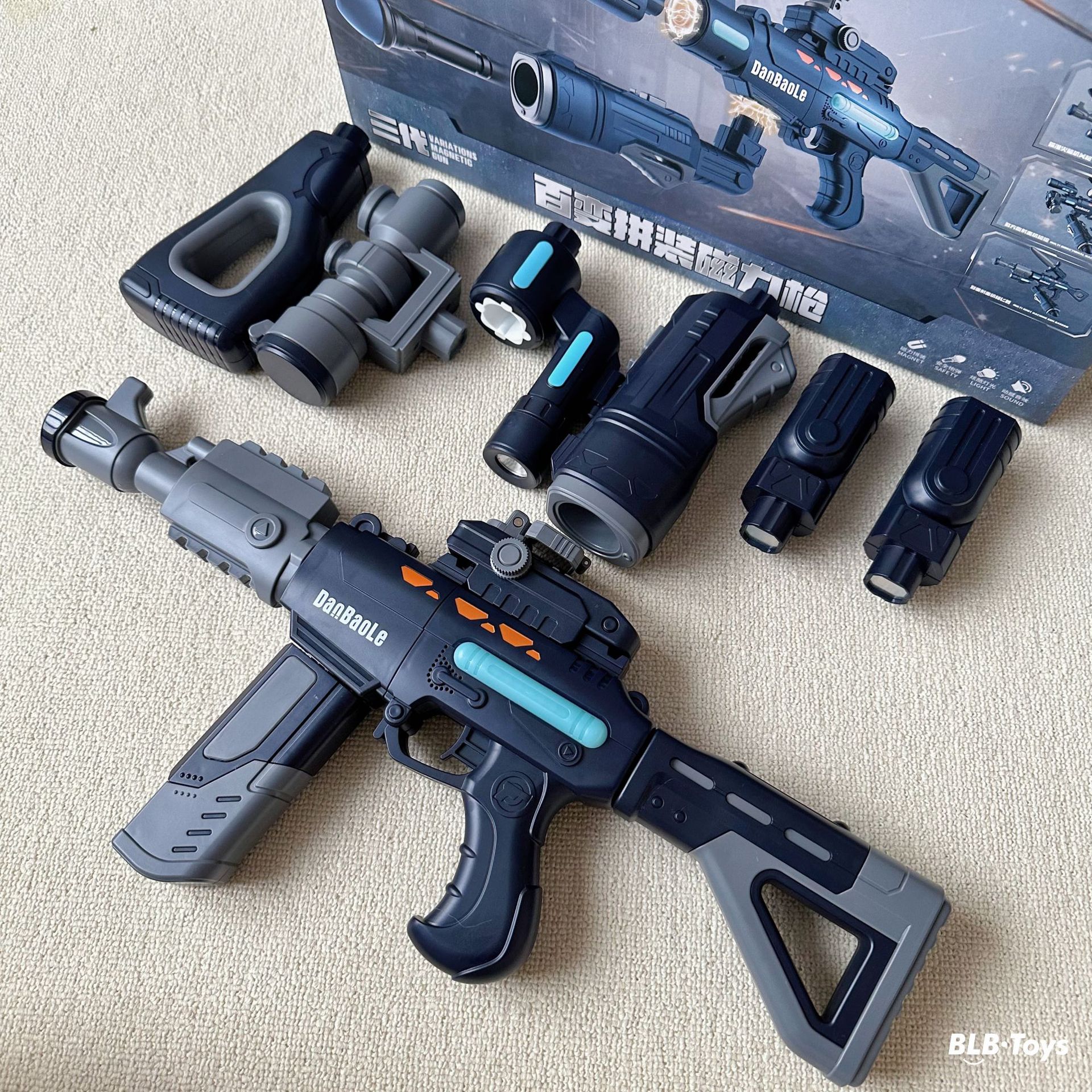 Egg Head Happy Transformable Magnetic Gun Simulation Electric Sound and Light Assembly Gun Children's Intelligence DIY Sniper Gun Gift for Boys