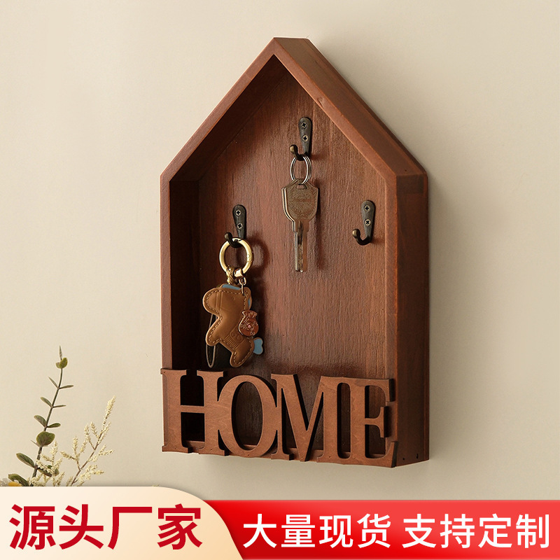 Nordic Wooden Door Key Rack Storage Box Wall Hook Entryway Wall-Mounted Key Hook