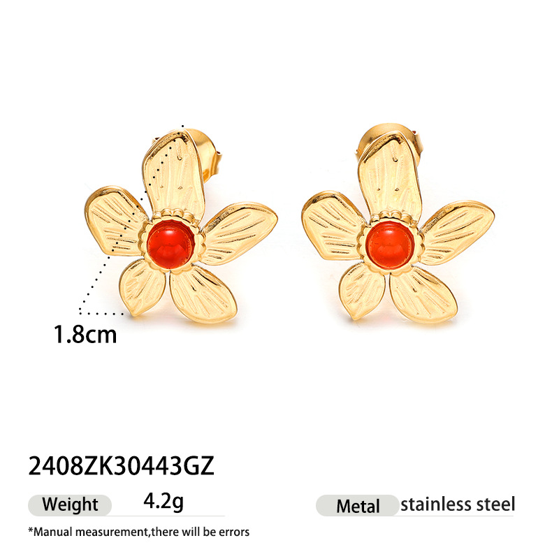 Taena anillo de acero inoxidable europeo y americano, acero de titanio, pendientes de flores de malaquita natural que no se desvanecen, anillo de traje transfronterizo femenino image 6
