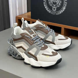 气垫老爹鞋男牛皮拼接网面透气休闲鞋2025新款春秋百搭旅游运动鞋