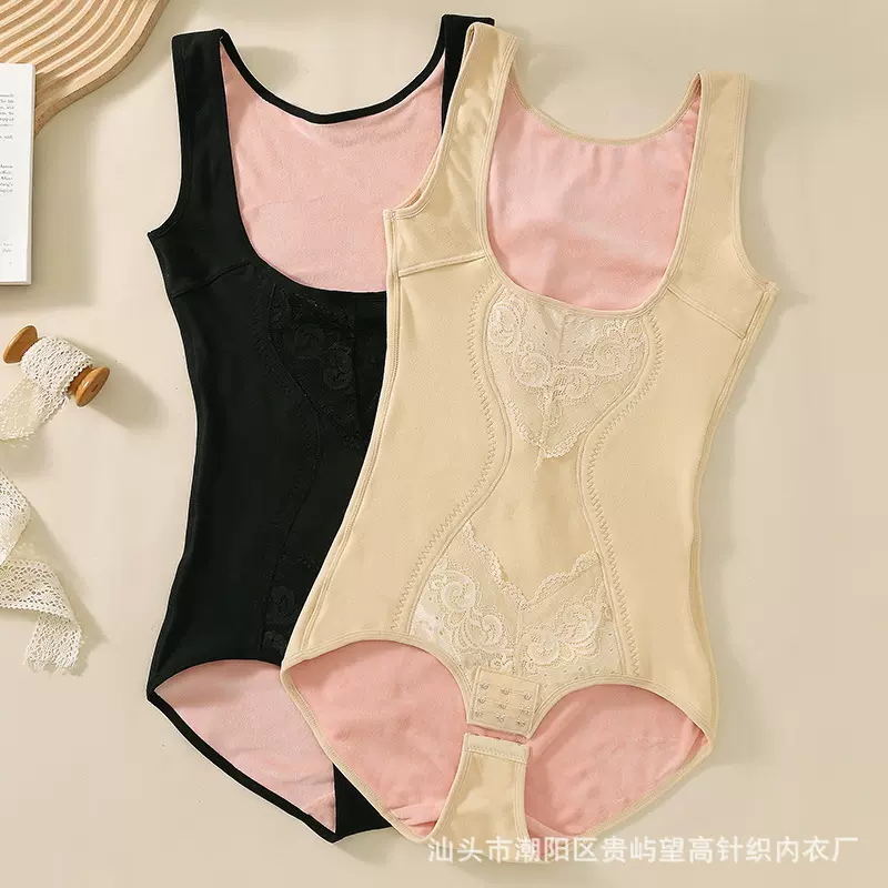 蕾丝款德绒三层加厚女士连体衣自发热产后束身提臀美体保暖塑身衣