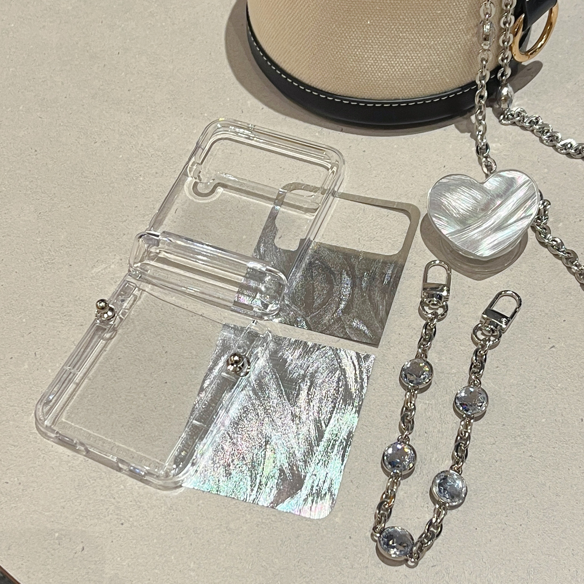 Feather Yarn Love Bracket Suitable for Samsung Zflip5 Phone Case Folding Screen Zflip4/3 Protective Cover Transparent Card_voghion.com