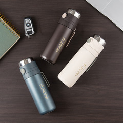 304不鏽鋼保溫杯商務辦公雙飲簡約水杯大容量便攜彈跳蓋泡茶杯子