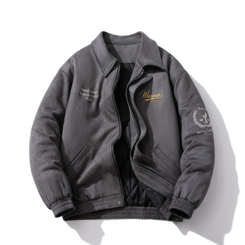 Lapel Baseball Suit Men's Street Trendy Padded Jacket Boyfriend Style Embroidered Suede Jacket Female Teenager Top