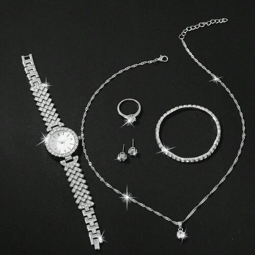 Watch set niche fashion light luxury versatile steel band watch earrings necklace bracelet ring watch set