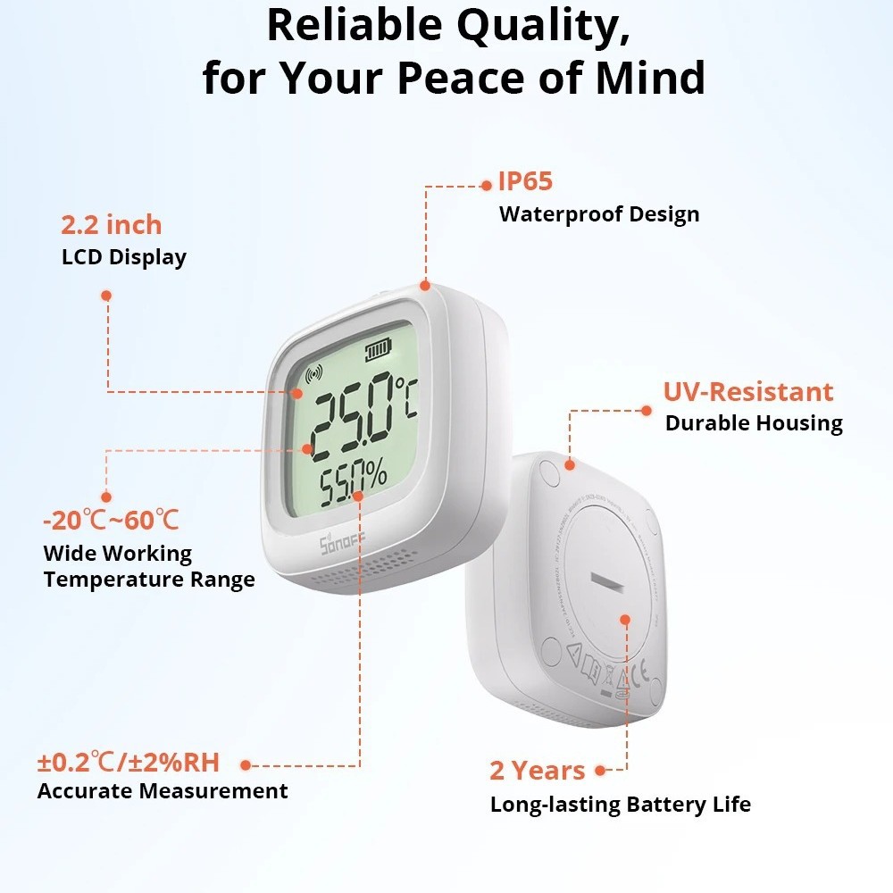 Sensor de temperatura y humedad SONOFF SNZB-02WD, IP65 a prueba de agua, para baño, invernadero, uso en exteriores, compatible con HA 2MQTT image 4
