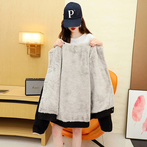 Women's Fleece Jacket Campus Style imitation Lamb Fleece Denim Jacket Small Figure Trendy Cotton Coat Outerwear Warm Cotton Padded Jacket