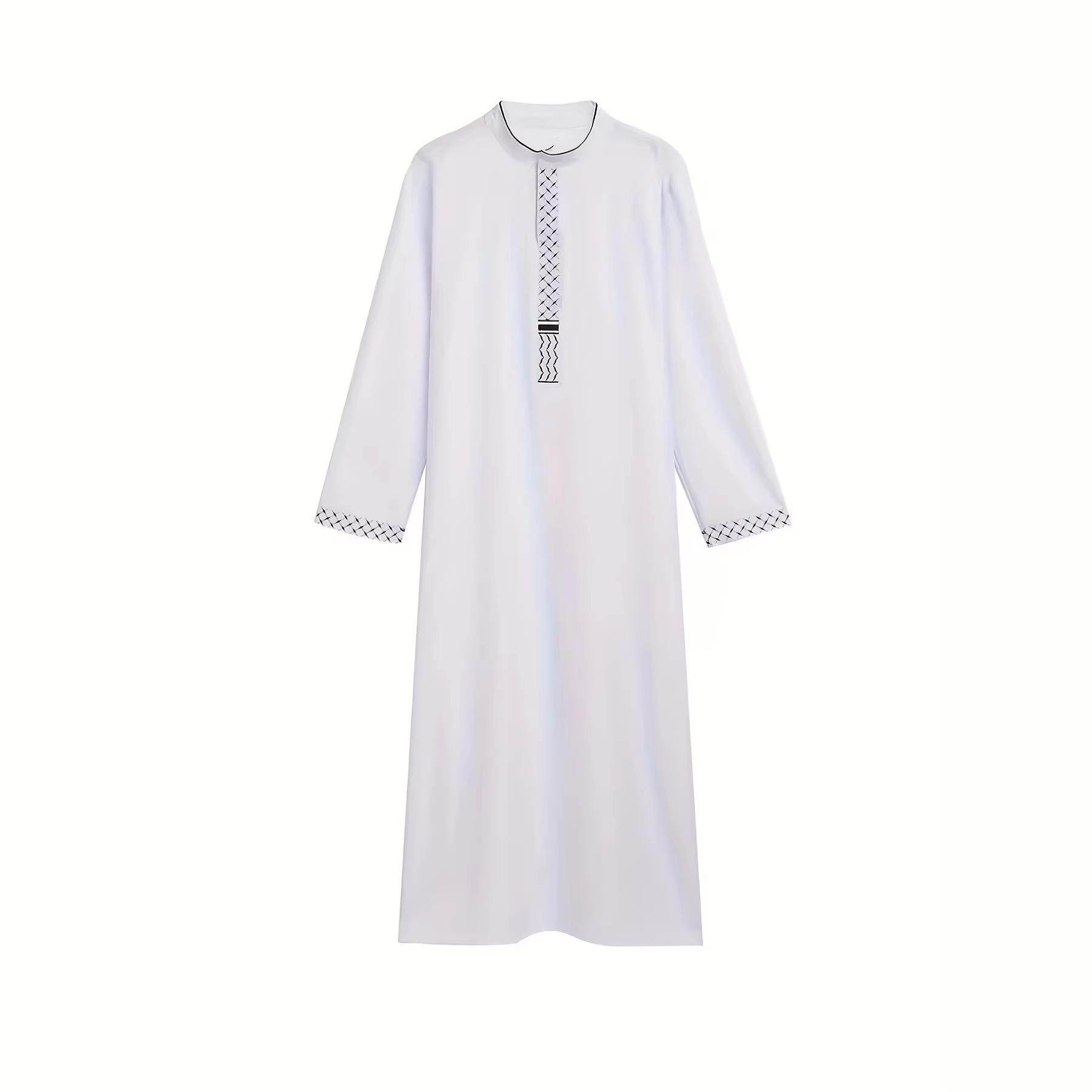 White Embroidered Arabic Thobe Men's Middle Eastern Style Robe_voghion.com