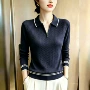 条纹女士休闲polo针织衫