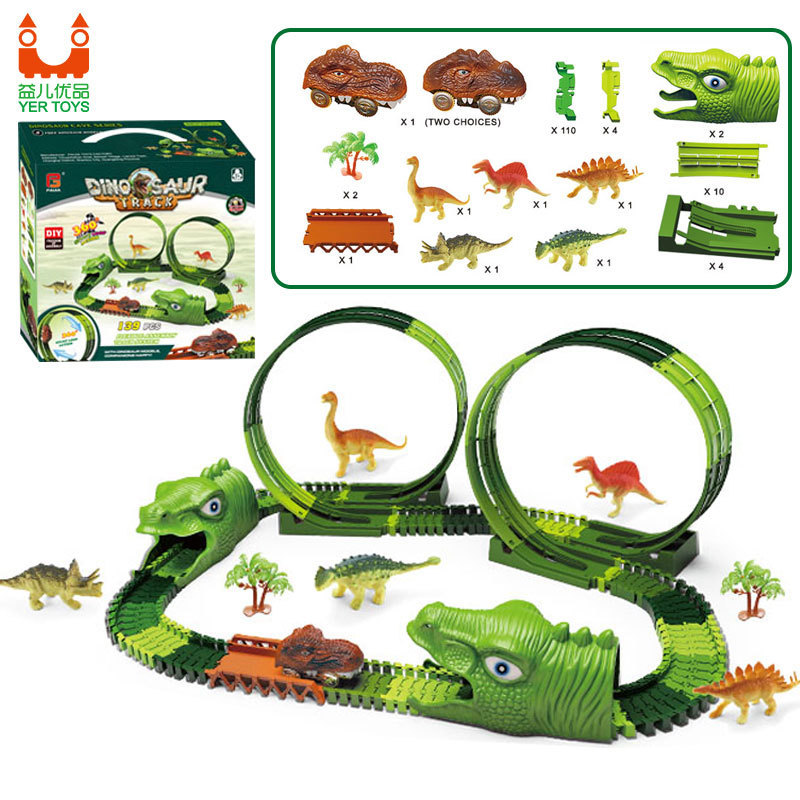 Electric dinosaur track car toy roller coaster 360-degree rotating DIY assembled track boy racing toy children