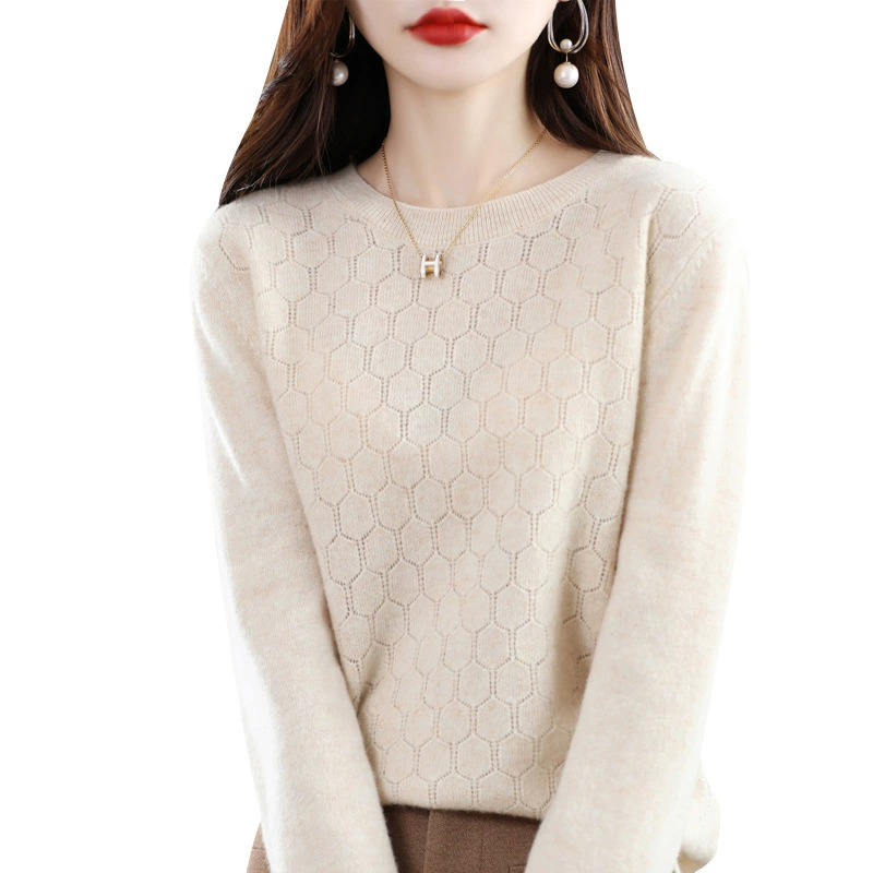 Demi-season woolen knitted sweater with a round collar, long-sleeve, slim fit, western style