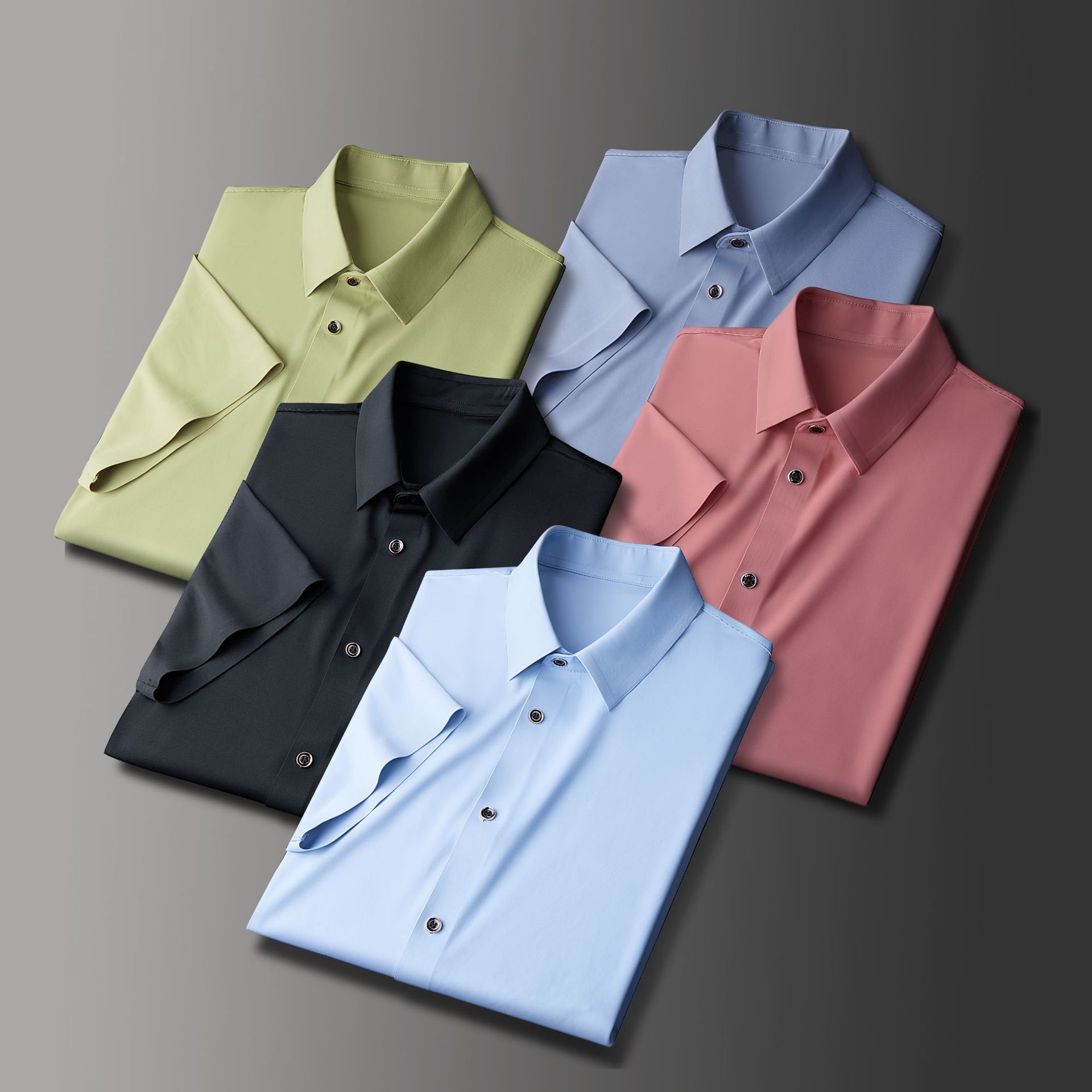 2024 Camisa casual de manga corta de negocios para hombre Camisa delgada sin costuras elásticas de seda de hielo de verano sin planchar para hombre