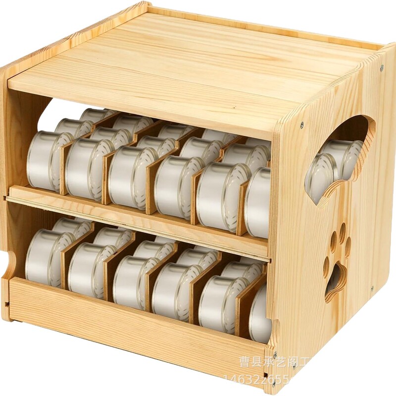 木製多層猫缶収納ラック積み重ね可能なキッチン収納ラックペット缶収納ボックス無垢材缶ラック|undefined