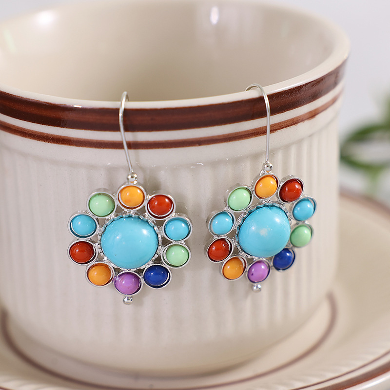 Vacances Coloré Fleur Alliage Incruster Turquoise Femmes Des Boucles D'oreilles display picture 2