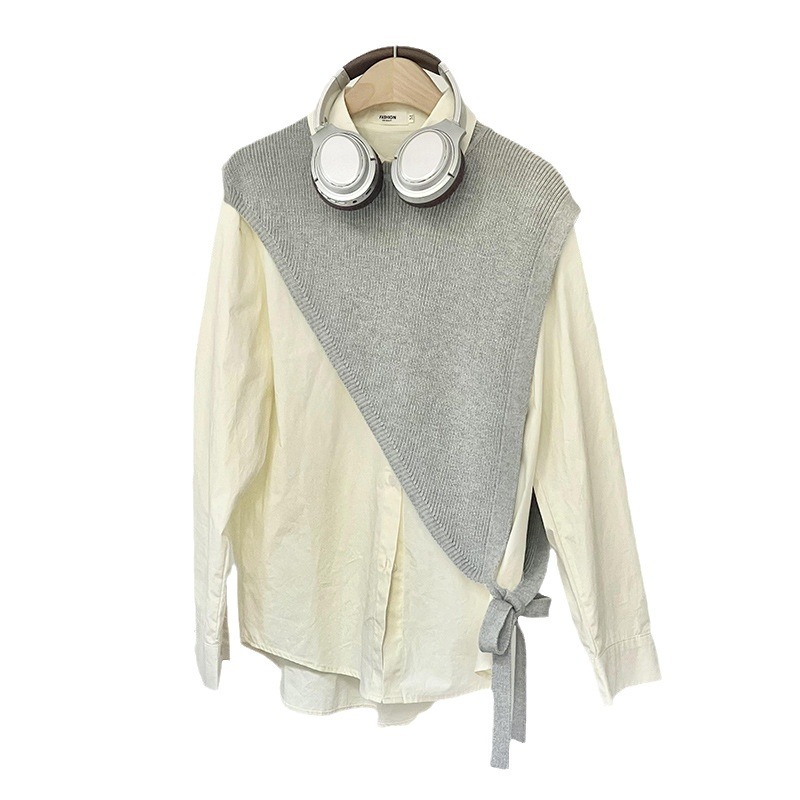 Chaleco de tejido con chaleco triángulo biselado estilo de color superpuesto se puede personalizar abrigo corto de invierno de alta calidad clips de caballo