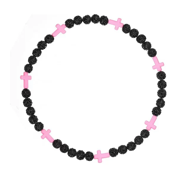 Amazon's New 10mm Colorful Clay Rhinestone Cross Beaded Elastic Necklace European and American Men's and Women's Baseball Necklaces