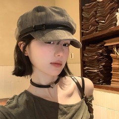 日系复古皮带扣麂皮贝雷帽女文艺百搭大头围显脸小云朵画家帽子潮
