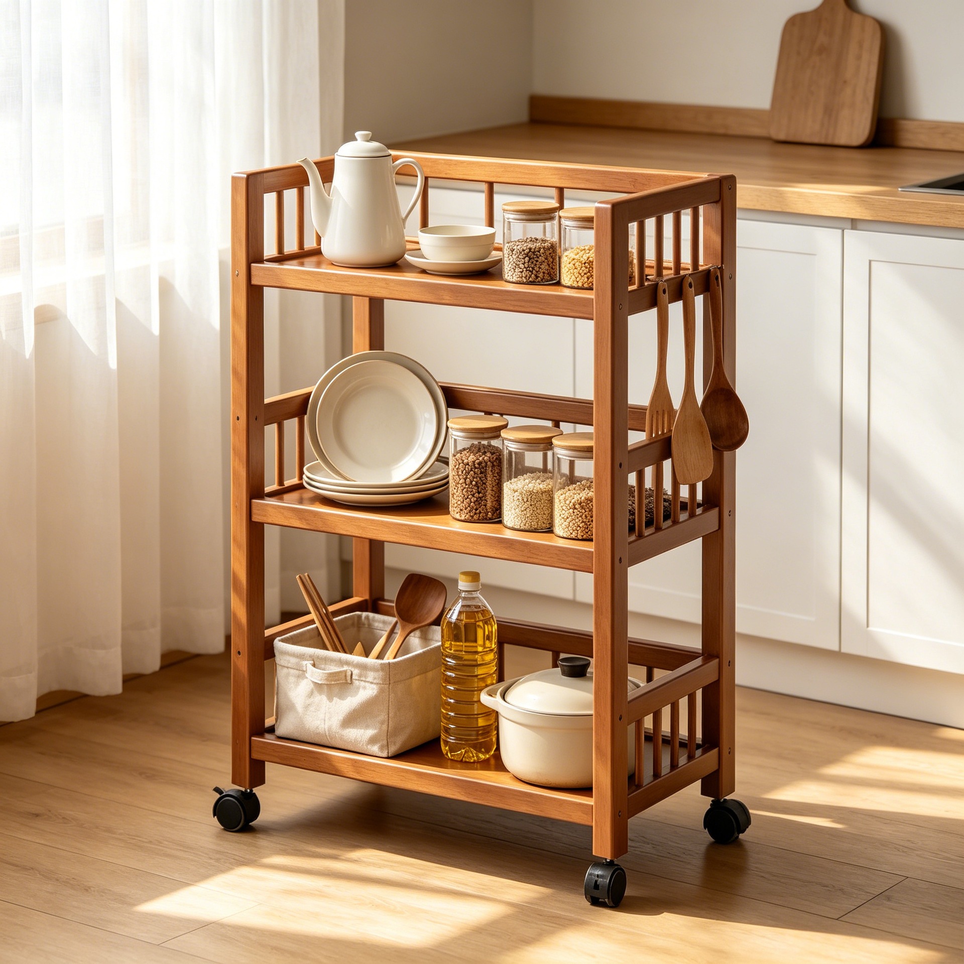 Kitchen Cart Storage Rack in Ins Style, Mobile Snack and Organizer Rack, Thickened Kitchen Tool Cart, Compact