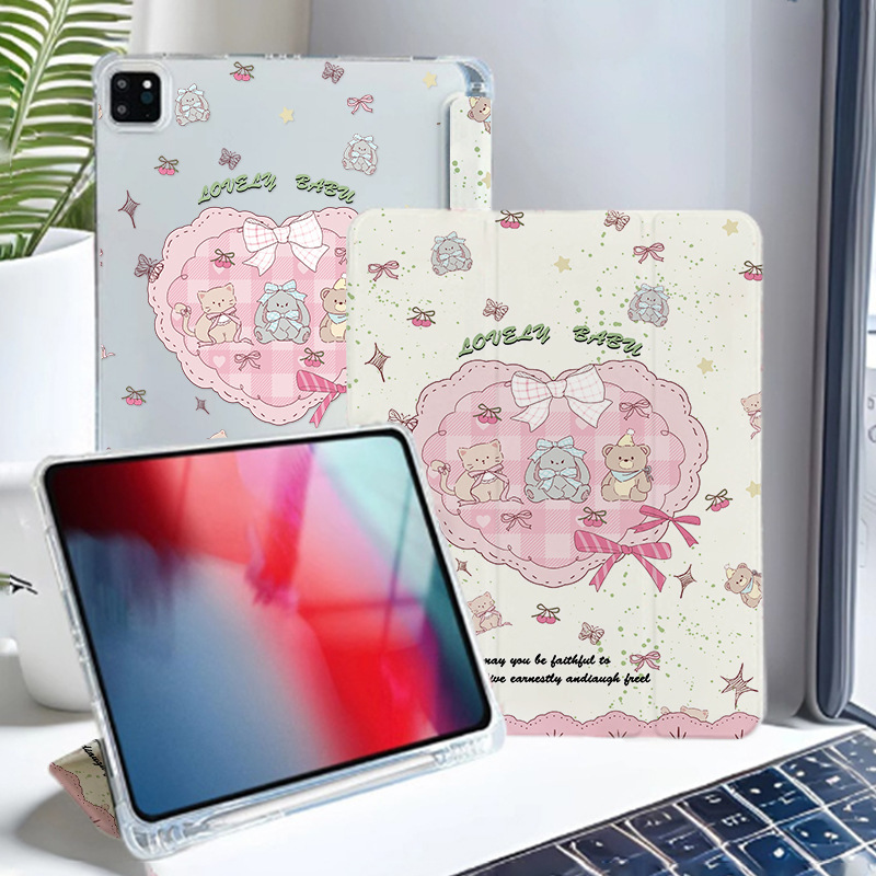 Cross-Border Amazon Ipadpro11 Tablet Protective Case Suitable for Girls Cartoon Pink Apple Tablet Protective Case