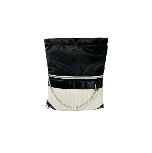 Black and white contrasting color backpack 2024 new casual student class backpack female large capacity nylon chain bucket bag