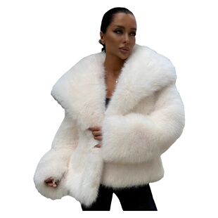 Amazon AliExpress Cross-border Oversized Lapel Faux Fur Jacket Women's Fluffy European and American Street Fox Fur Jacket