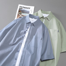 2025夏季男士短袖衬衫五分袖中袖纯棉水洗衬衣男装外套休闲百搭上