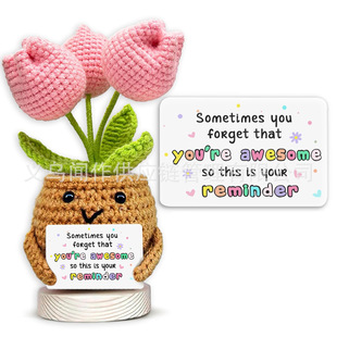 Amazon Wool Crochet Emotional Support Sunflower Potted Plant Positive Energy Tulip Potato Unicorn Doll Display