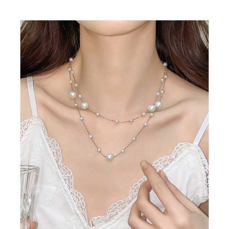 Stacked Beautiful Irregular Baroque Pearl Choker Necklace, Autumn and Winter Elegant Fashion Long Multi-Layer Vintage Necklace Recommended