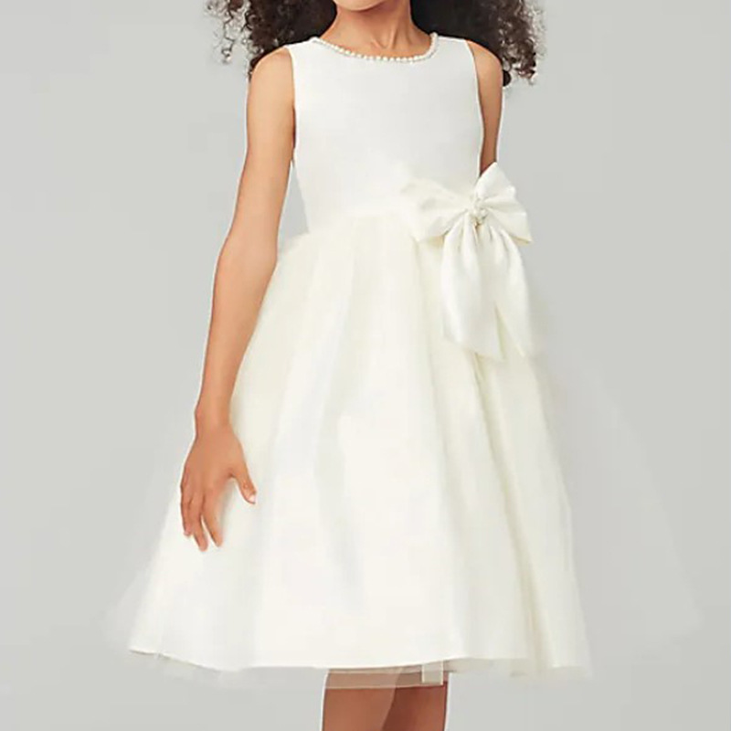 Nuevo Comercio exterior vestido de boda de los niños niñas cuentas simple elegante color sólido cumpleaños rendimiento sin mangas princesa MIDI vestido