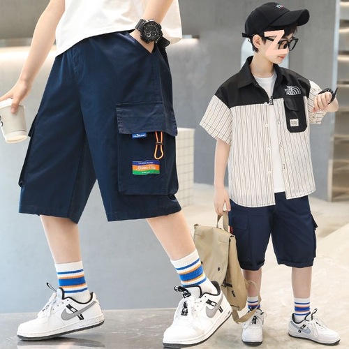 Children's Summer Casual Shorts, Thick for Older Boys, Work-style Seven-quarter Pants for Boys, Sports Five-quarter Shorts, Trendy for Outdoor Wear