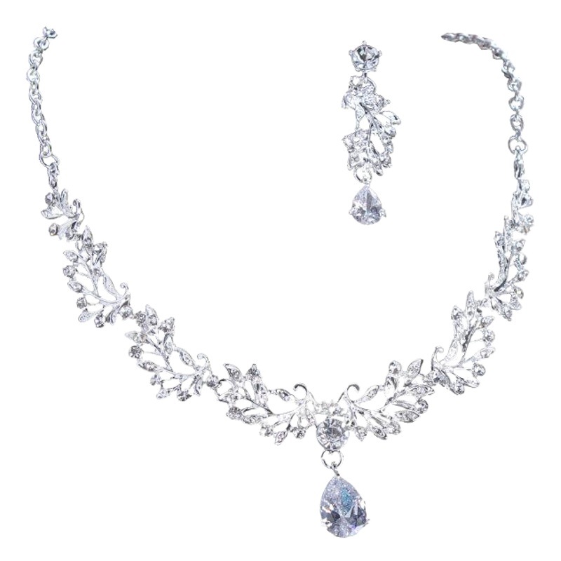Bridal Jewelry Two-Piece Set Korean-Style Zircon Set Wedding Dress Necklace Earrings Factory Direct Sale Jewelry