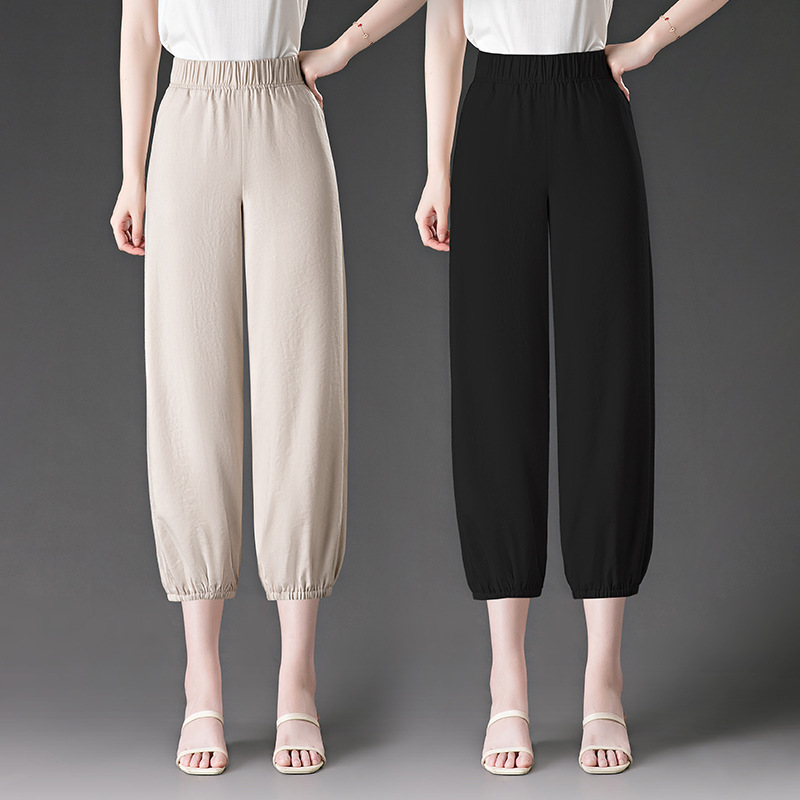夏季灯笼裤亚麻加肥加大中老年妈妈七八分宽松棉高腰哈伦休闲裤9X