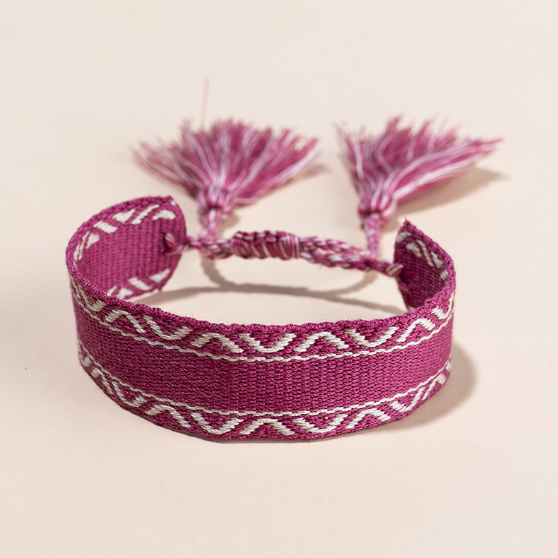 Ethnic Style Letter Stripe Polyester cotton Emoroidery Knitting Tassel Unisex Bracelets 1 Piece