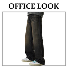 夏季薄款直筒牛仔裤轻奢复古风简约立裁分割宽松阔腿裤无性别穿搭