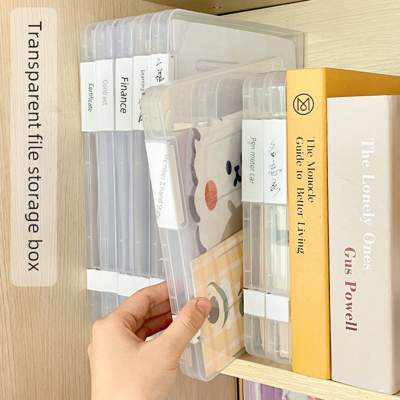 A4 file storage box transparent double card buckle plastic file box waterproof dustproof household register graduation certificate information box