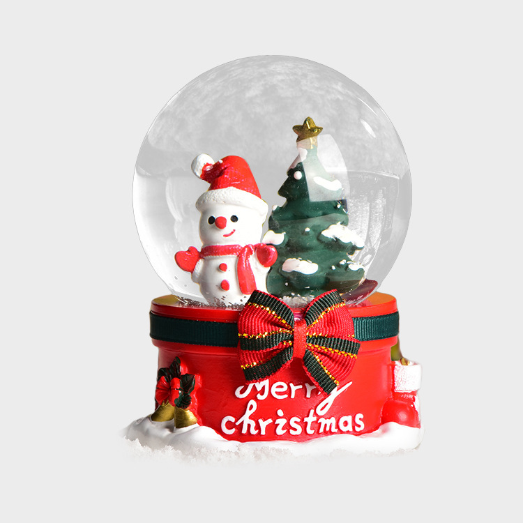 Bola de cristal de resina decoración giratoria nieve función bola de agua dibujos animados vidrio bola de agua festival productos promocionales apoyo al por mayor