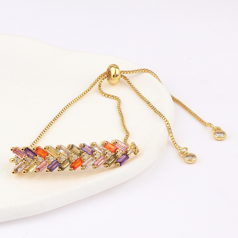 Retro Rectangle Copper Inlaid Zircon Bracelets 1 Piece