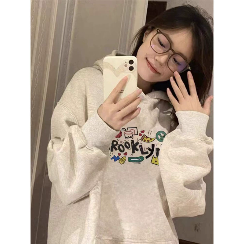 450G хлопок осенний новый ретро oversize свитер с капюшоном женский свободный ленивый ветер взрывной куртка ins