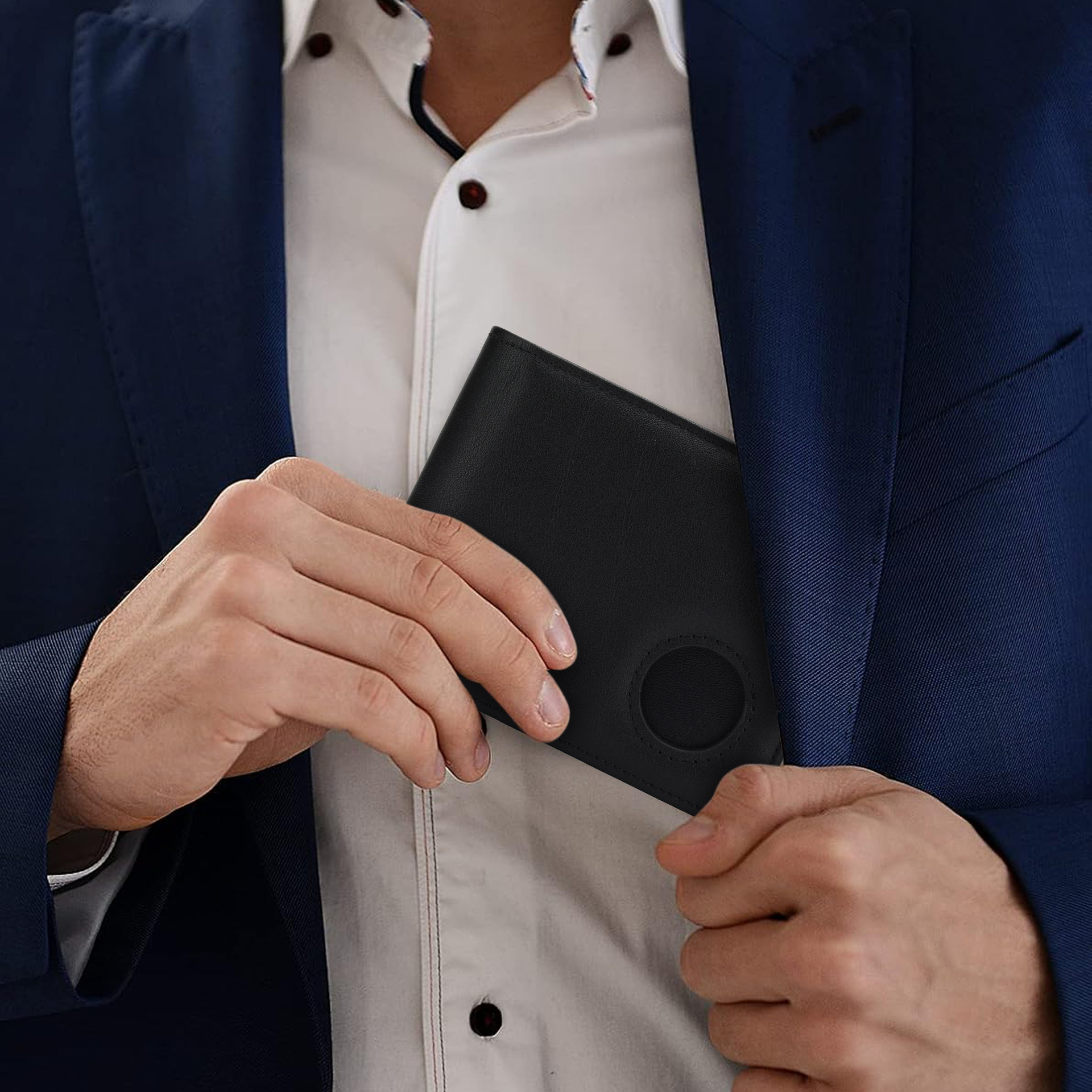 Transfronterizos Europa y Estados Unidos multi-tarjeta con Airtag cartera hombre RFID cepillo antirrobo cartera de cuero doble cartera de negocios