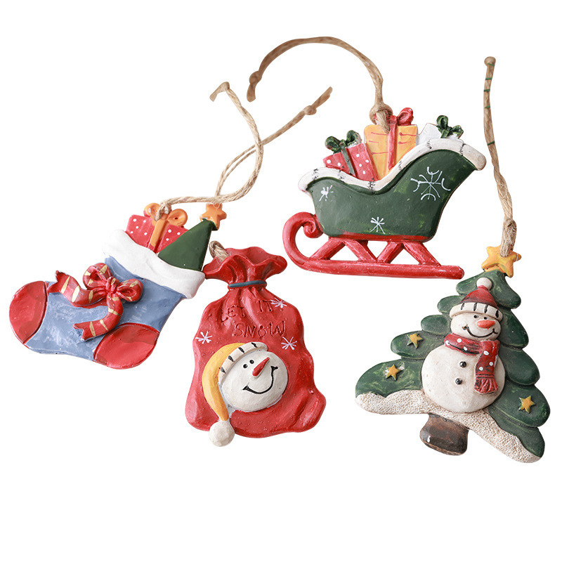 新しいクリスマスツリーの装飾品の小さなストラップ樹脂雪だるまギフトバッグ靴下レトロなストラップクリスマスそり|undefined