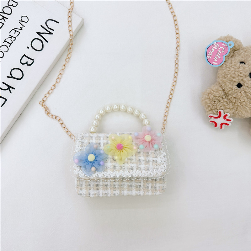 Bolso de La Perla de los niños bolsa 2023 nuevo algodón y lino pequeño bolso cuadrado de moda lindo flor niñas bolsa de mensajero decorativa