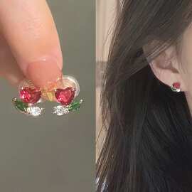镶钻心形小花耳饰蚊香盘无痛耳夹可爱无耳洞精致小众设计感
