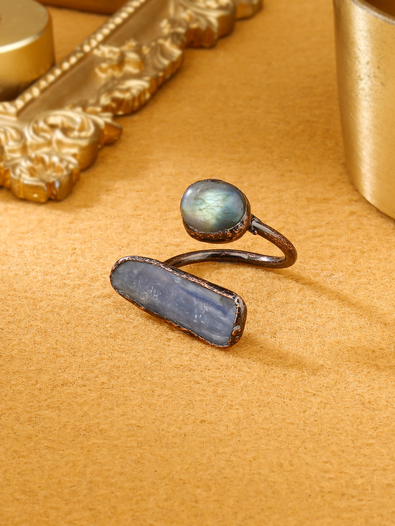 25g Weight Natural Stone, Crystal Inlay Material Open Rings Classification Adjustable Ring Size 1 Piece Quantity Daily Occasion Copper Material Geometric Pattern All Seasons Season Unisex Gender Inlay Design Retro, IG Style Style IG Style Retro Geometric Copper Inlay Natural Stone Crystal Unisex Open Rings Punk Rings 11