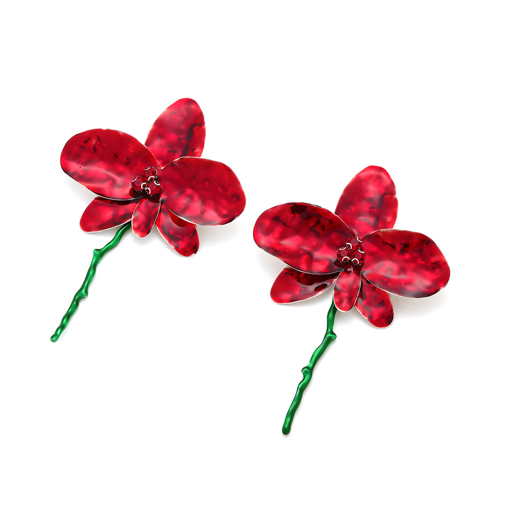 Rhinestones Inlay Material 1 Pair Sweet Shiny Flower Enamel Inlay Iron Rhinestones Ear Studs