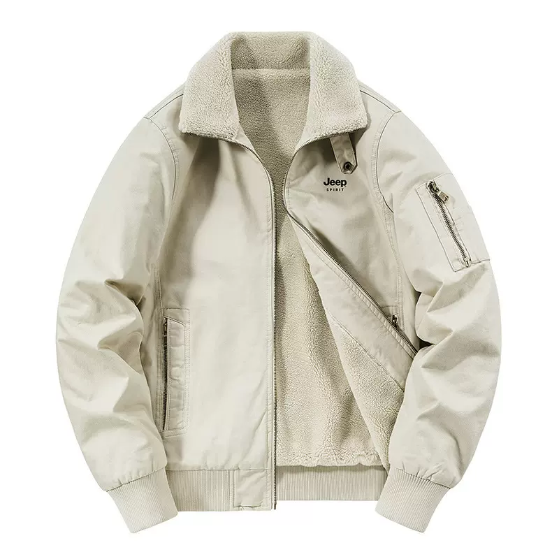 2024年秋冬新款潮流帅气时尚加绒保暖夹克男装加厚外套翻领棉衣#